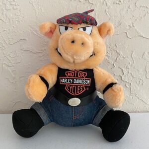 Vintage Harley Davidson Retro Motorcyle Biker Pig Hog Plush 10" 1993 Bandana